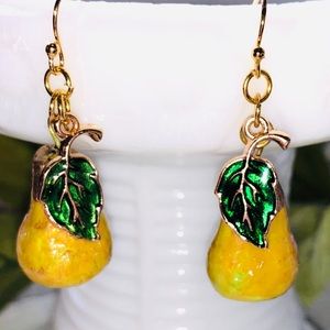 Golden Pear Earrings, Earthen Clay & Hand-Sculpted
